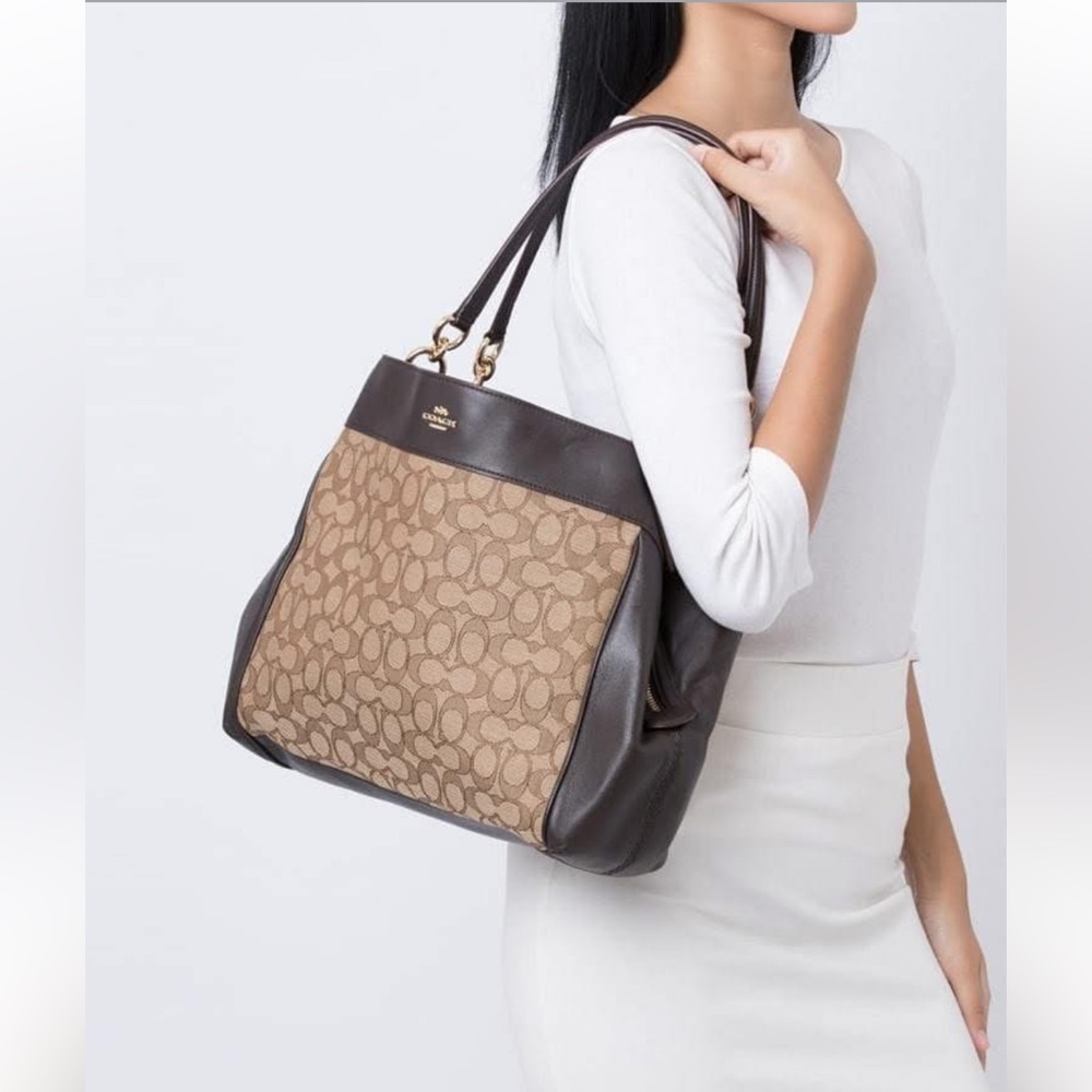 Coach Brown Signature Canvas & Dark Brown Leather Shoulder Bag - Picture 3 of 16
